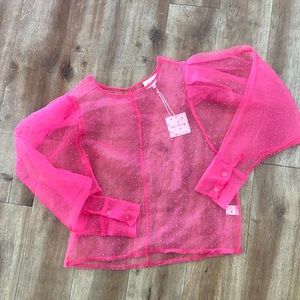 Barbie Pink Sheer Blouse with Puff Sleeves